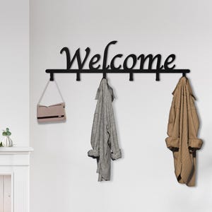 EXTRA LARGE Welcome Coat Rack Metal Wall Hanger, Welcome Coat Rack, Metal Wall Decor Hooks, Modern Coat Rack Entryway Organizer
