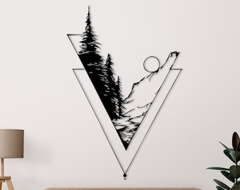 Mountain and Forest Landscape Metal Wall Decor, Minimalist Line Art, Metal Wall Decor, Metal Wall Art, Wall Hangings, Geometric Wall Art