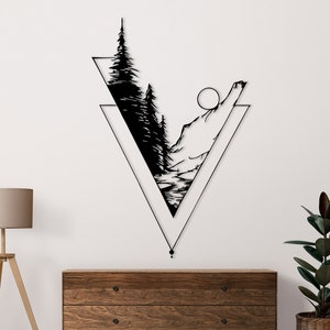 Mountain Forest Metal Wall Art: Geometric Landscape Decor