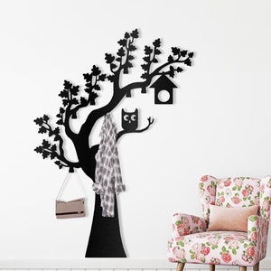 Owl Tree Branch Coat Rack: Metal Wall Hanger, Entryway Organizer