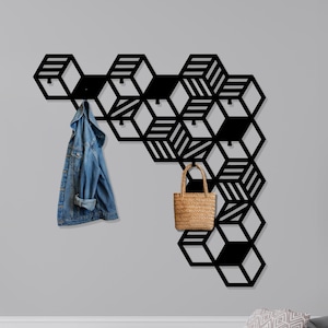 Moderne geometrische Metallgarderobe - Sechseck-Wanddekor & Eingangsbereich
