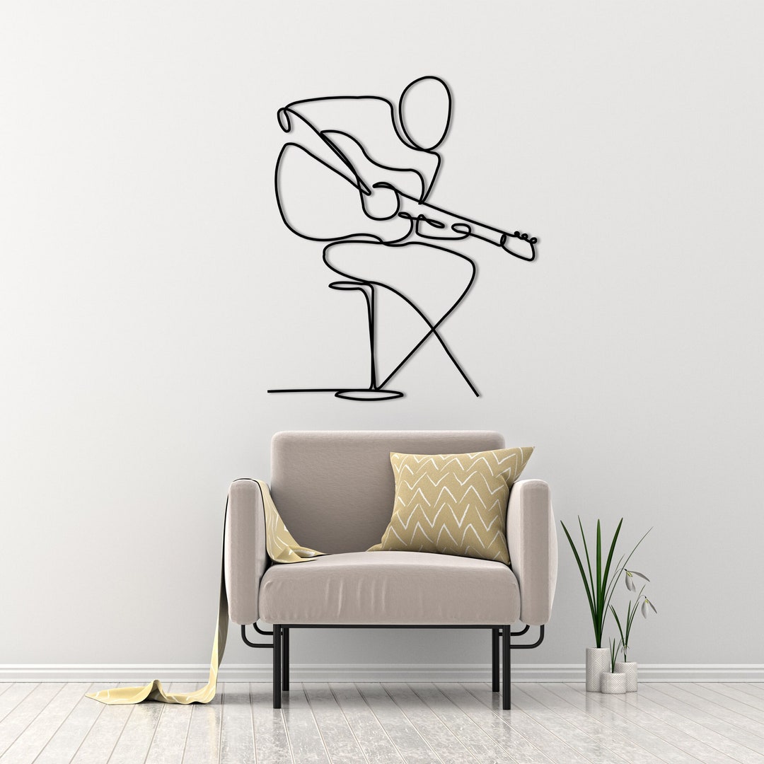 Guitarist Metal Wall Art: Minimalist Line Art Decor - Etsy