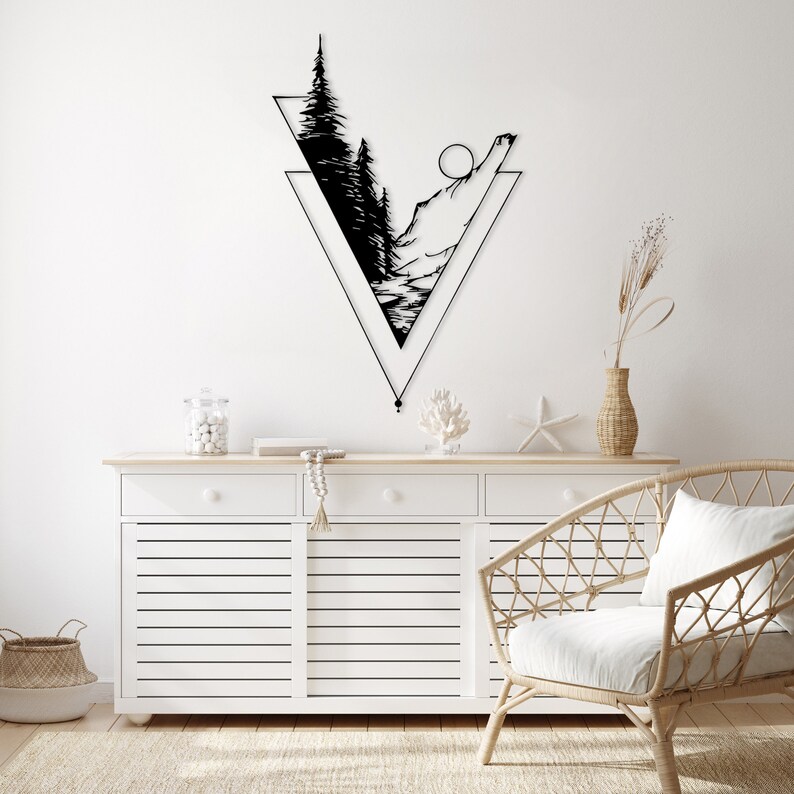Mountain and Forest Landscape Metal Wall Decor Minimalist Etsy