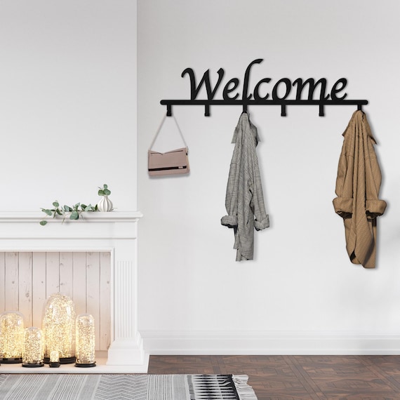 Large Welcome Coat Rack: Metal Wall Hanger, Entryway Organizer