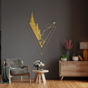 Mountain Forest Metal Wall Art: Geometric Landscape Decor - Etsy