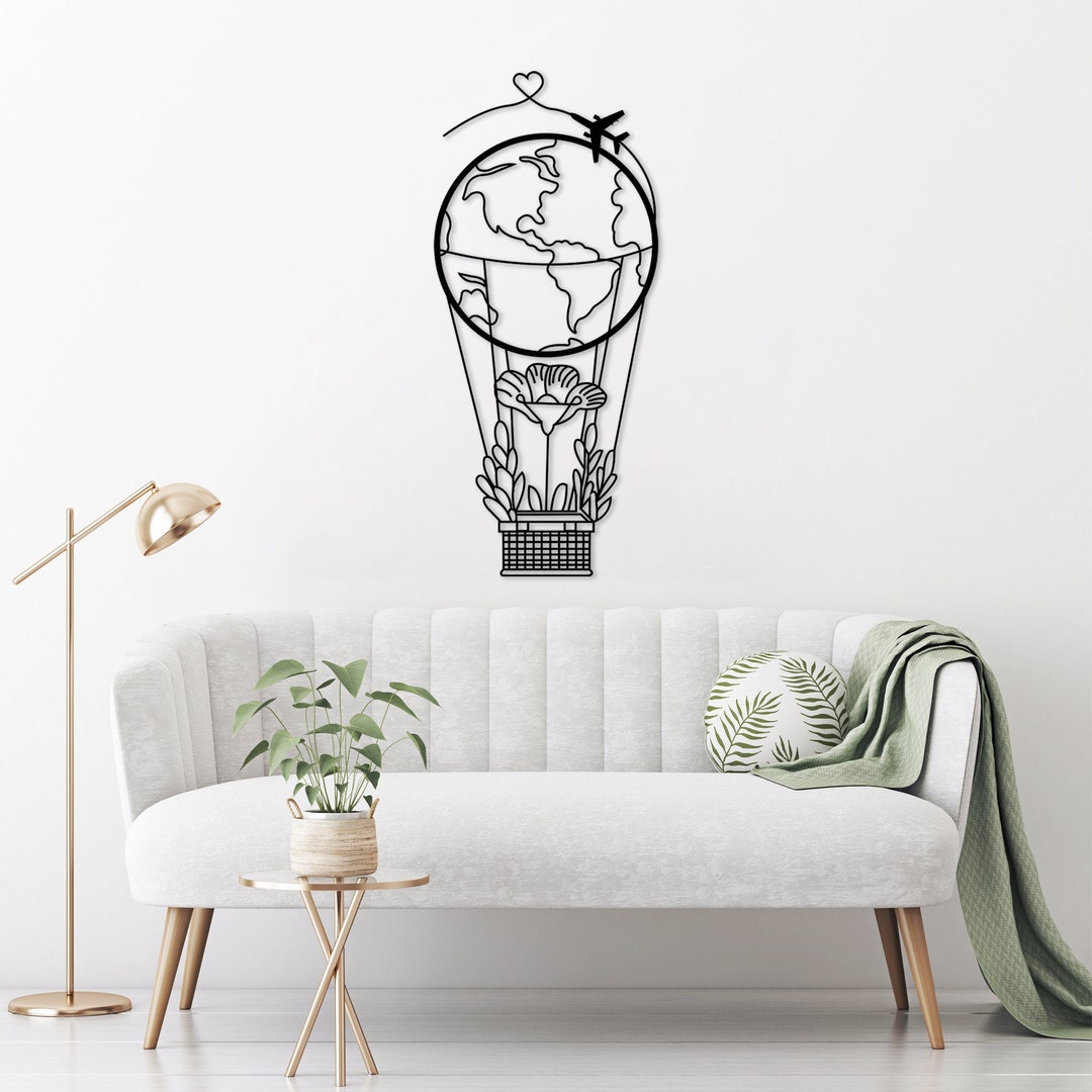 Balloon World Metal Wall Decor, Minimalist Line Art, Metal Wall Decor