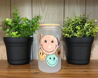 16oz Smiley Frosted Tumbler, Summer Drinkware