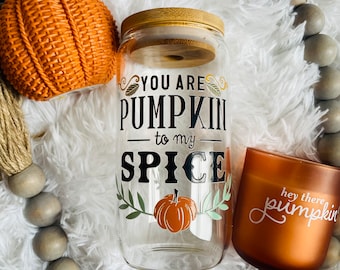 16oz Pumpkin Spice Glass Tumbler, Fall Holiday Drinkware