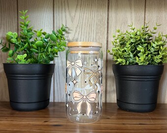 16oz Pink Bows Glass Tumbler, Relatable Drinkware