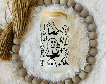 Vaso esmerilado de fantasma negro de 16 oz, ideal para Halloween