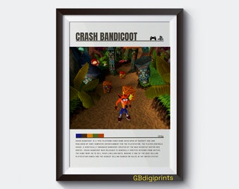 Affiche du jeu CRASH BANDICOOT en téléchargement numérique - idée cadeau - affiche de film minimaliste - impression d'art mural imprimable PS1