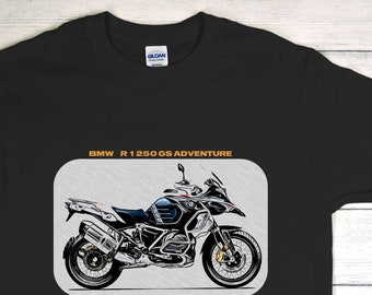Cool T-shirt moto BMW R 1250 GS Adventure avec détails techniques imprimés au dos.
