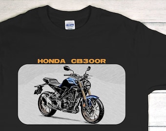Cool HONDA CB300R motorcycle T-shirt with technical details printed on the back.