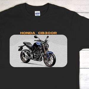 Cool HONDA CB300R motorcycle T-shirt with technical details printed on the back.