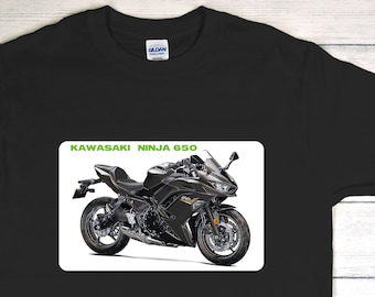 Rad Vintage 80s 1980s Ninja Kawasaki Motorcycle Black Tee Shirt