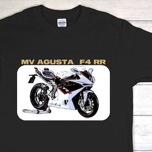 Cool MV AGUSTA F4 RR motorcycle T-shirt with technical details printed on the back.