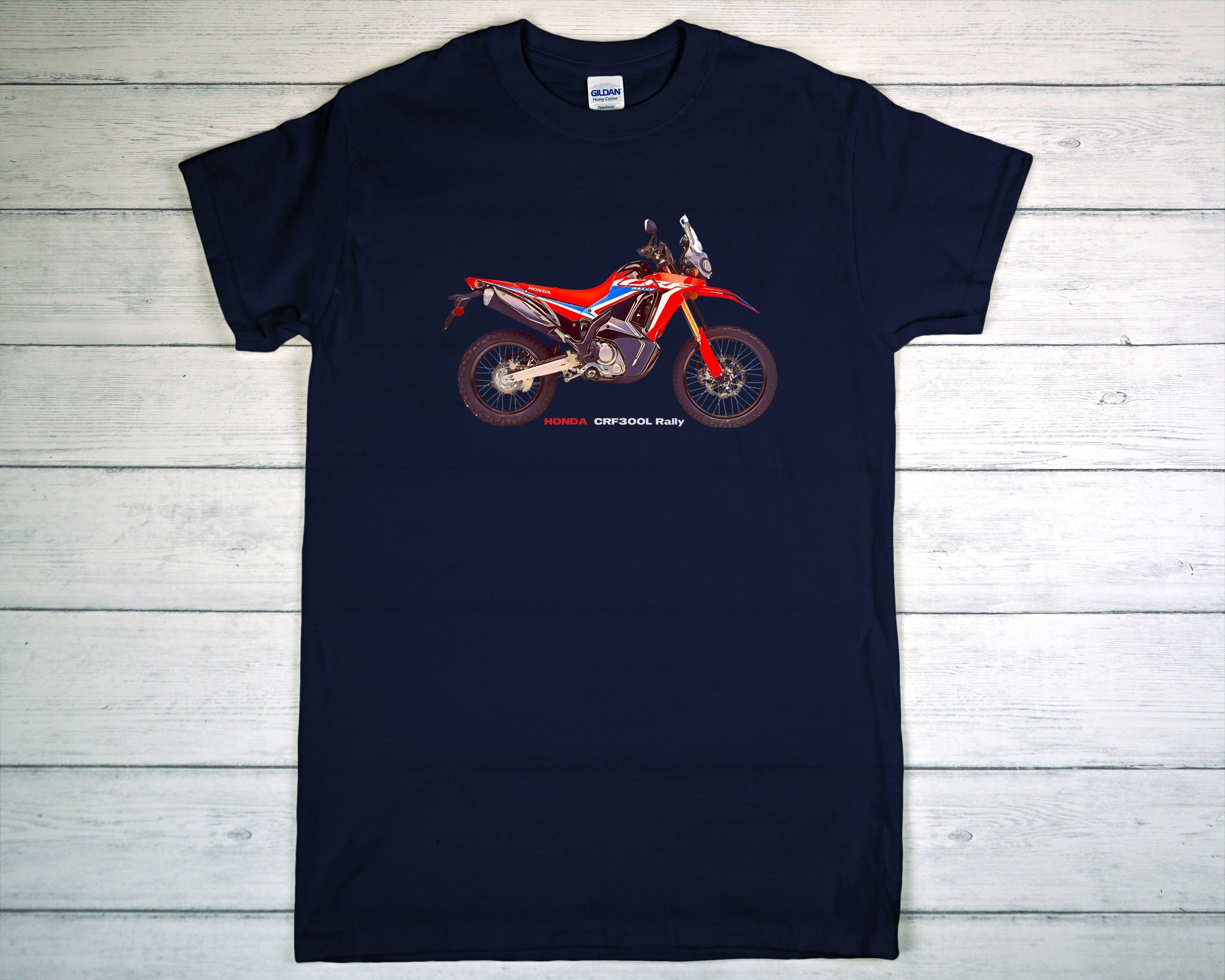 Tシャツ・カットソー HONDA MOTORCYCLE CRF 300L Modeling Short Sleeve White HONDA CRF300L Rally Motorcycle T-shirt With Technical
