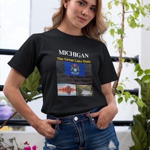 Michigan, the Great Lake State Unisex Classic Fit T-Shirt | Detroit | Tahquamenon Falls | US Flag | Michigan Pride Shirt