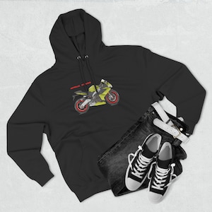 Aprilia RS 660 motorcycle (Acid Gold Color) hoodie with technical details printed on the back.