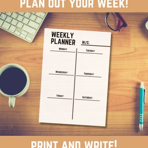 WEEKLY PLANNER Minimal /// Download, Print, Write /// Unlimited Printable A4 Digital Download