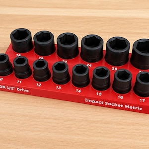 ICON 1/2 Drive Impact Socket Organizer, Gridfinity Metric Socket Holder, Tool Box Organizer, Modular Socket Tray, Mechanic Tool Storage