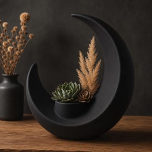 Designer Crescent Vase, Decorative Vessel, Modern Sculptural Object, Minimalist Home Decor, Shelf Decor, Table Centerpiece