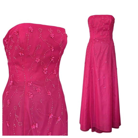 Pink Beaded Maxi Dress Bandeau Prom Dress Evening Dress Wedding Formal  Homecoming Size M - Etsy Denmark