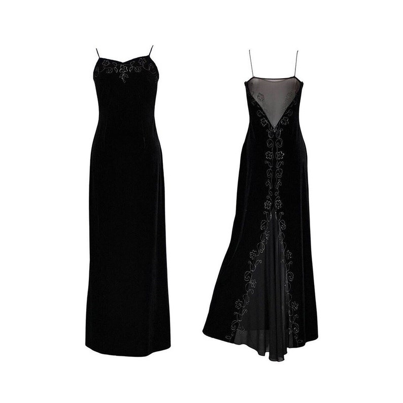 Black Beaded Dress Velvet Mesh Dress Prom Dress Evening Dress Wedding
