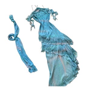 Silk Beaded Dress Evening Dress Prom Dress Wedding Formal Party Cocktail Mermaid Shawl Blue Pink Homecoming Ethereal Embellished M