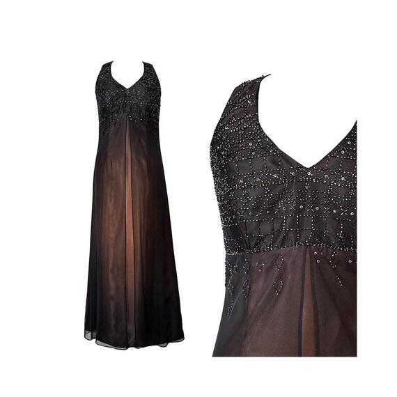 Ombr Mesh Overlay Beaded Prom Dress Evening Dress Wedding Halter Neck Black  Brown Gold Size 14 - Etsy UK