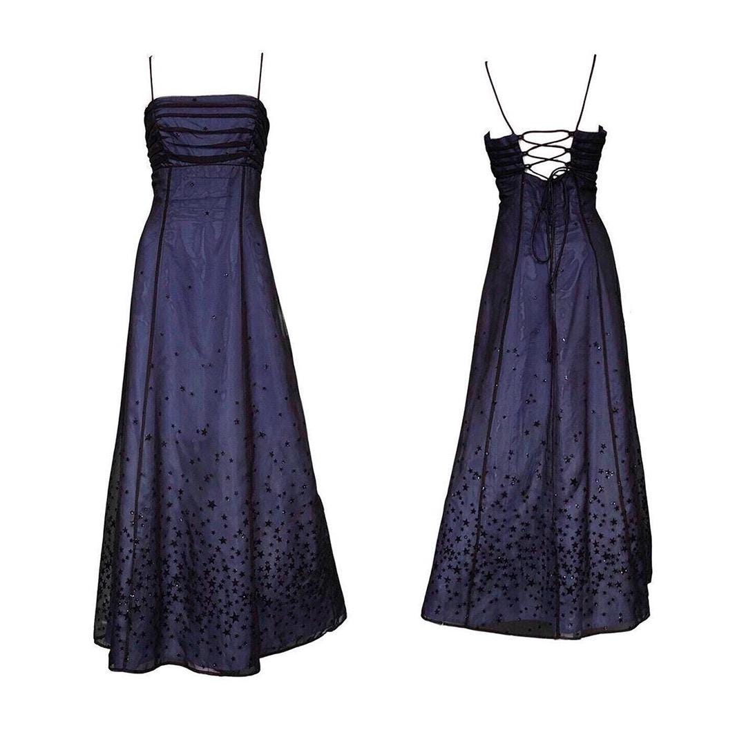 Vampy Gothic Prom Dress Evening Dress Formal Party Glitter Stars Cross Lace up Back Morgan & Co Black Blue Size UK 8 - Etsy Vampy Gothic Prom Dress Evening Dress Formal Party Glitter Stars Cross Lace up Back Morgan & Co Black Blue Size UK 8 - Etsy