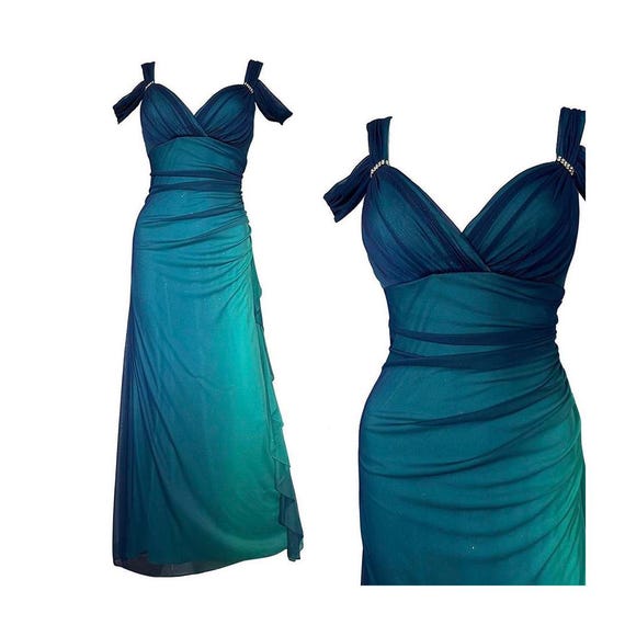 Blue Green Ombre Mesh Evening Dress Prom Dress Wedding Formal Party Cocktail Diamantes Glitter Mesh Overlay Size UK 10 Etsy Canada