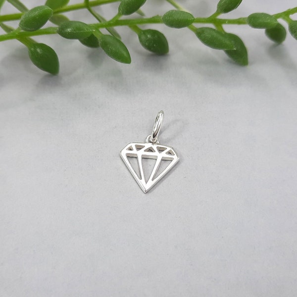 Silver Diamond Charm / 925 Sterling Silver Pendant / Necklace Jewellery Craft Supplies UK / Geometric Minimalist, Cut out shape