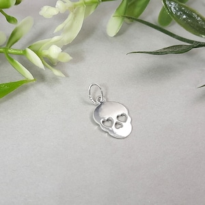 Silver Skull Charm / 925 Sterling Silver / Jewellery Craft Supplies UK / Mythical, Flat Pendant Necklace