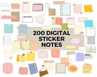 200 Digital Sticky Notes | High Quality PNG Digital Stickers | Digital Sticker And Note Kit | Instant Download | Transparent Backgrounds