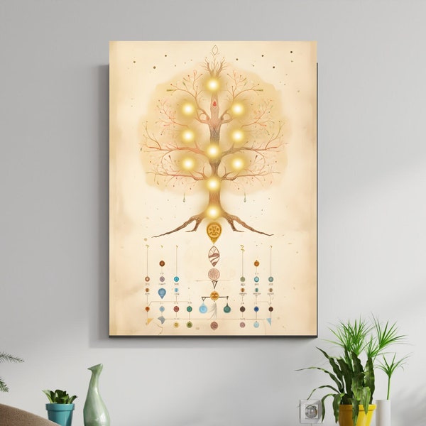 Kabbalah Tree of Life Abstract Wall Decor, Aesthetic Modern Tree Art Dreamy Peaceful Zen Nature  Decor Kabbalah Wall Art Printable Art