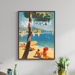 Vintage Poster Saint Tropez France Travel Art, Traveler Gift, Vintage Beach Poster, Vintage House Gift, Birthday Present, Printable Wall Art
