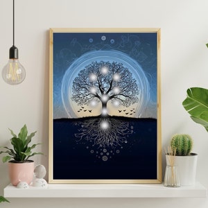 Wood Framed Kabbalah Tree of Life Abstract Wall Art Decor, Minimalist Tree Art Print, Chakra Tree Of Life Poster, Peaceful Zen Kabbalah Art