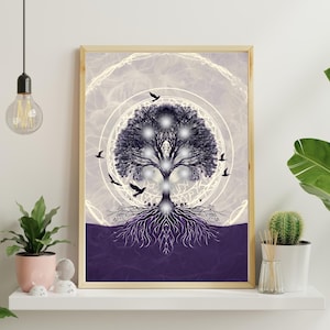 Wood Framed Kabbalah Tree of Life Abstract Wall Art Decor, Minimalist Tree Art Print, Chakra Tree Of Life Poster, Peaceful Zen Kabbalah Art