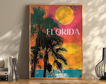 Vintage retro reisposter Florida, retro reisposter Florida, vintage palmboom zon zomer kunstafdrukken, vintage huis cadeau afdrukbaar