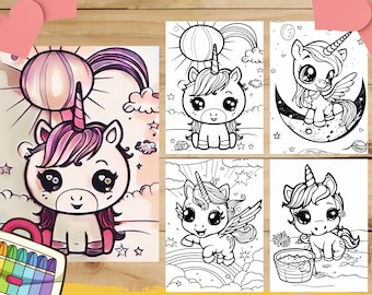 20 Cute Kawaii Unicorn Coloring Pages, Printable Unicorn Pages For Kids, Coloring Book, Kids Coloring Pages, Girls Unicorn Coloring Sheets