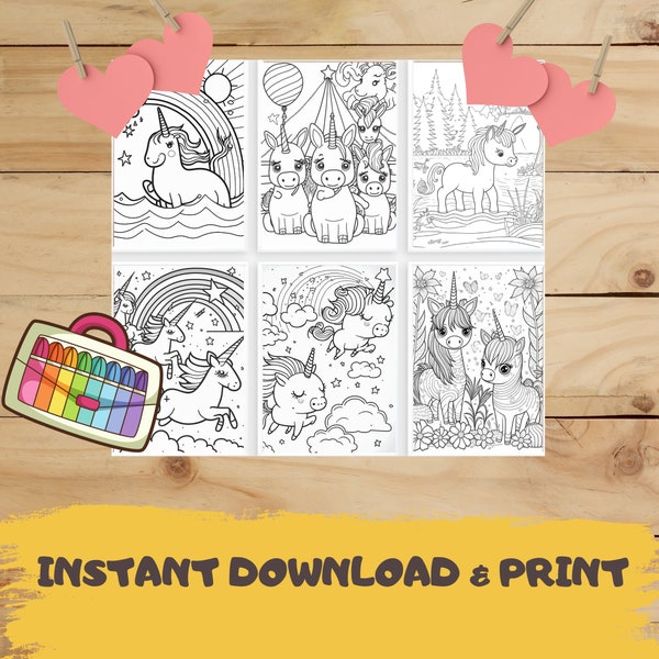 10 Cute Different Style Unicorn Coloring Pages for Kids, Unicorn Kids Activity Pages, Cute Baby Unicorn Coloring for Kids,  Printable Pages