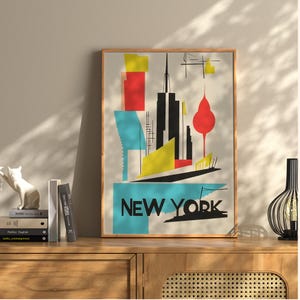 Wood Framed Vintage Retro New York Travel Wall Art Print, Retro New York City Liberty, Old City Poster, Vintage Art Deco, Home Gift