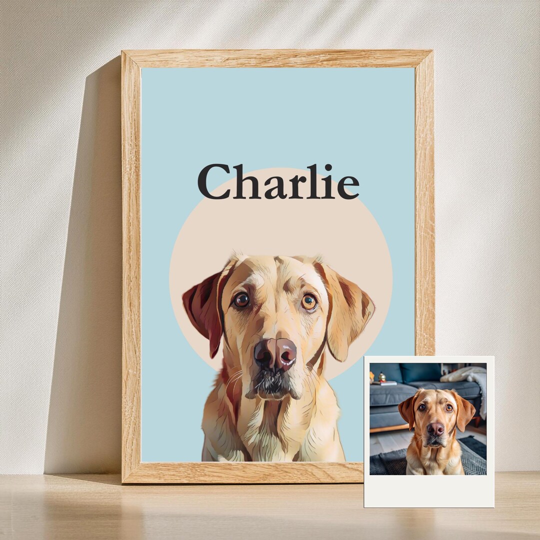 Custom Pet Dog Portrait Art Deco Gift, Vintage Pet Painting, Hand Drawn ...
