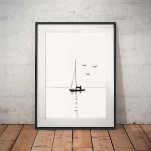 Sailboat Minimalist Sketch Art printable Digital Download Ship Art Drawing Boat Drawing Sketch Ink Art