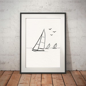 Sailboat Minimalist Sketch Art printable Digital Download Ship Art Drawing Boat Drawing Sketch Ink Art