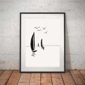 Sailboat Minimalist Sketch Art printable Digital Download Ship Art Drawing Boat Drawing Sketch Ink Art