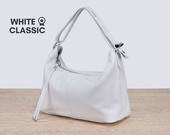 White Leather Tote Bag for Women, White Shoulder Leather Hobo Bag, Soft Leather Tote, Shopping Bag for Girl, Handmade Bag, Christmas Gift
