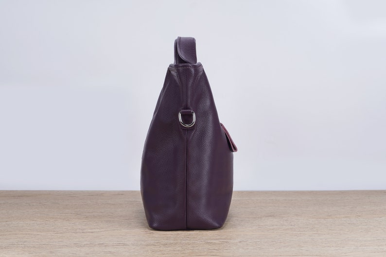 Paarse leren schoudertas, paarse hobo tas, crossbody hobo tas, lederen Tote Crossbody tas, laptop Tote tas, alledaagse lederen handtas afbeelding 4