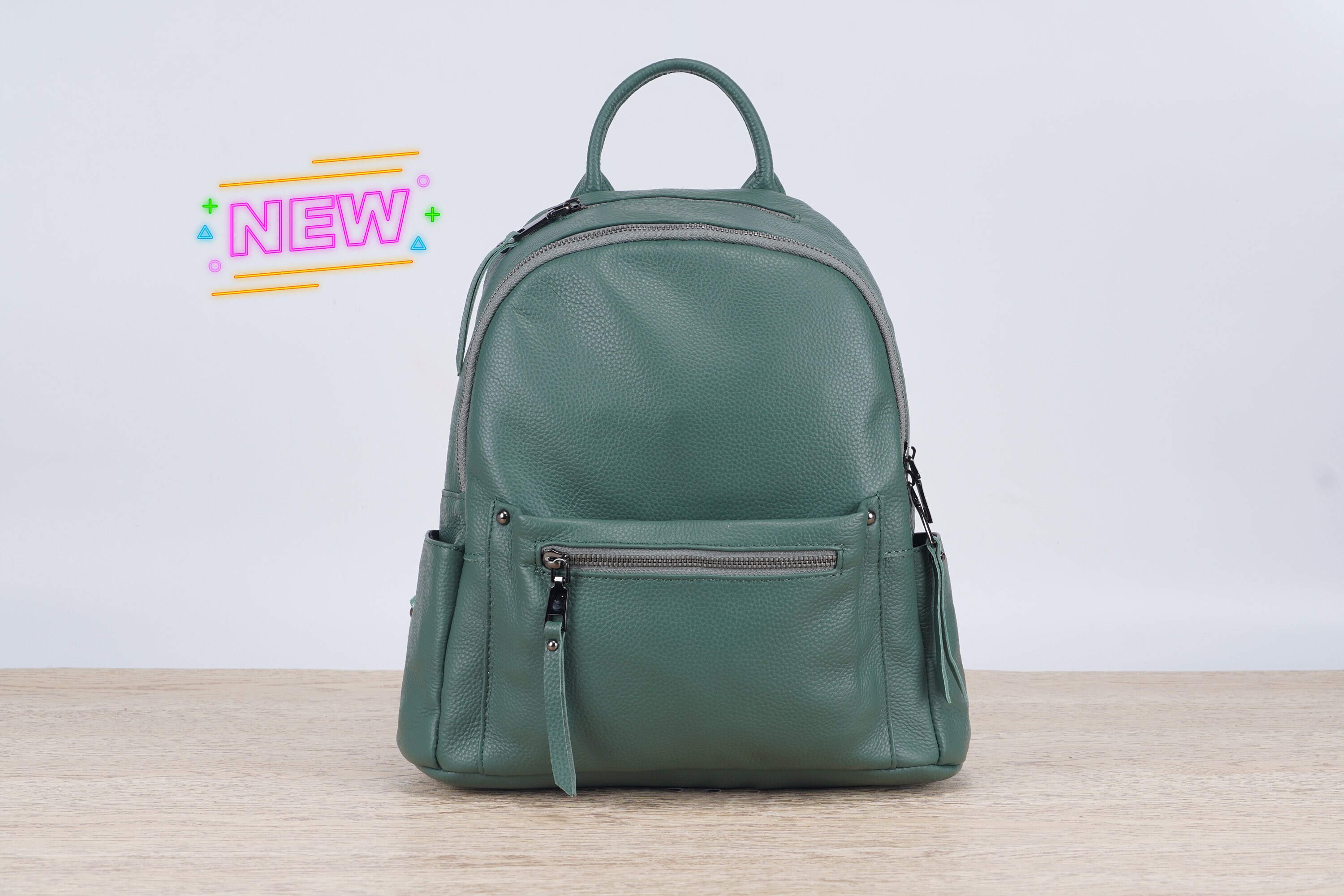 Dark Green Soft Leather Slouchy Backpack Unisex Backpack -  New Zealand